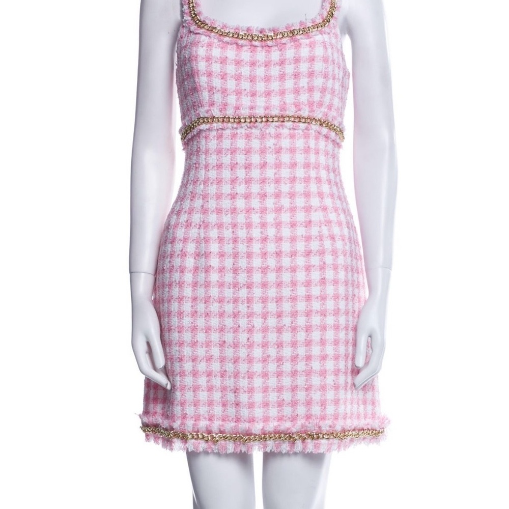 Rebecca Vallance Pink and Gold Tweed Mini Dress